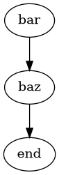 digraph foo {
    "bar" -> "baz" -> "end";
}